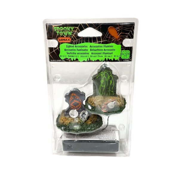 Lemax Spooky Town Halloween Lighted BACKLIT TOMBSTONES Set of 2  24467- **READ** - Picture 1 of 7